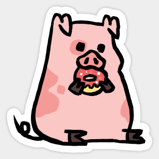 Cute Cartoon Piggy Munching Donut Sticker